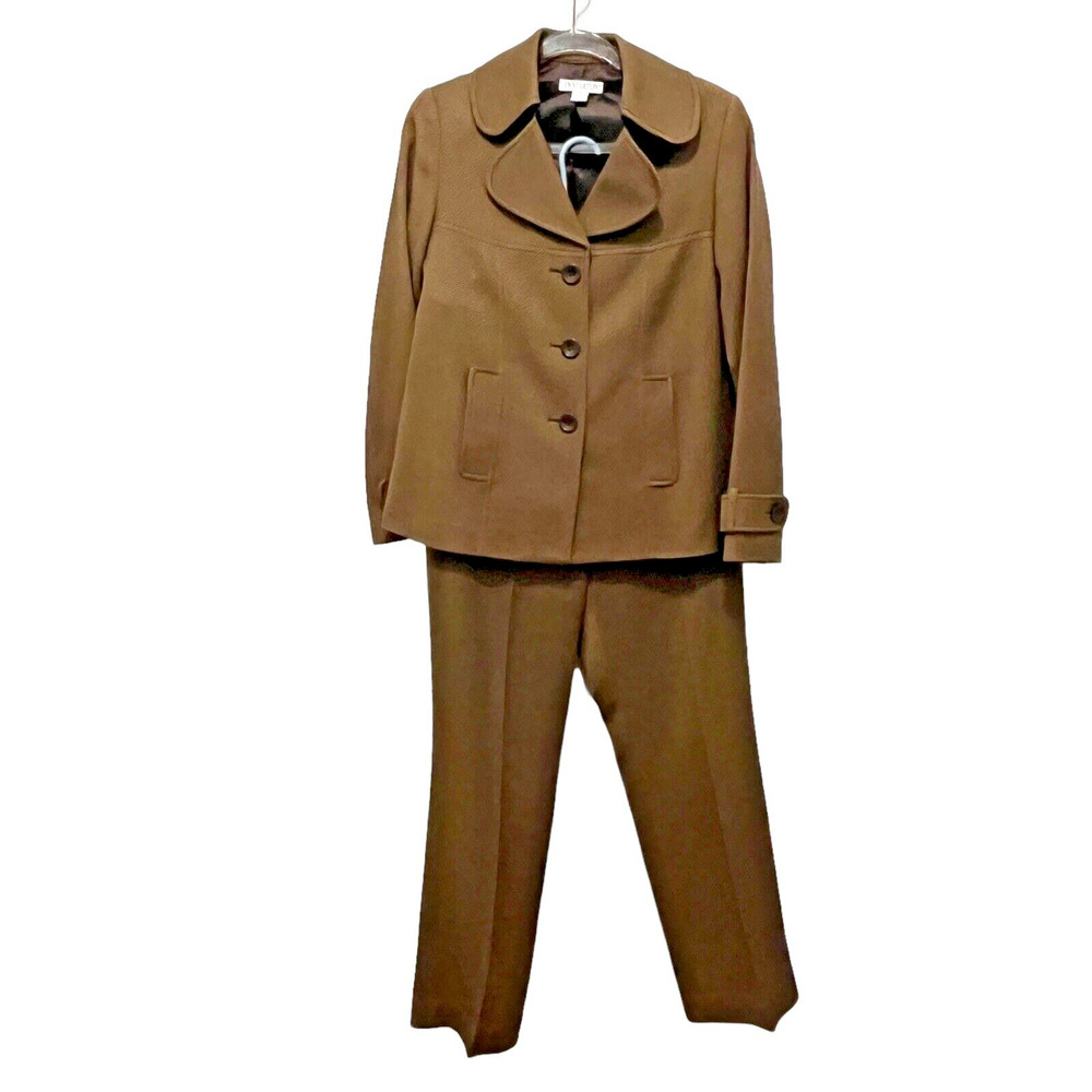 Pendleton Virgin Wool Suit Women Size 10 Vintage USA Fabric Brown Tan Pinstripe
